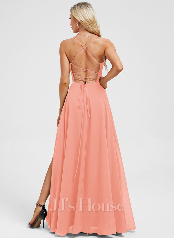 JJ's House Euridice Dark Navy V-Neck Pleated Chiffon Dress