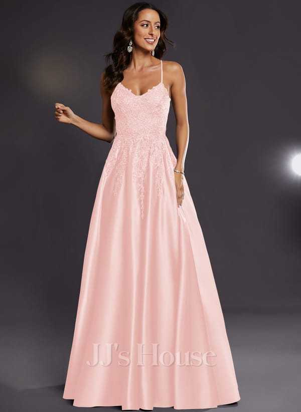 JJ's House Janette V-Neck Spaghetti Straps Sequins Satin Dress