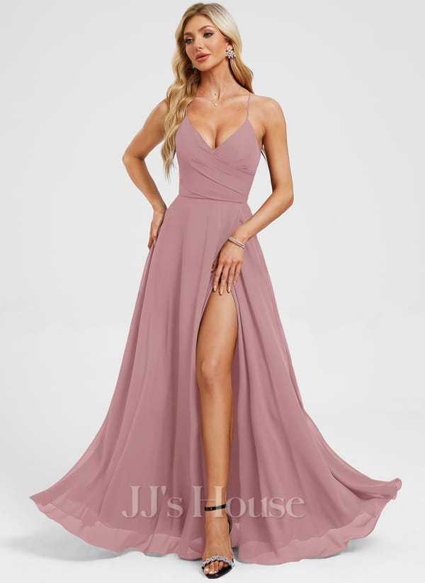 JJ's House Euridice Dark Navy V-Neck Pleated Chiffon Dress