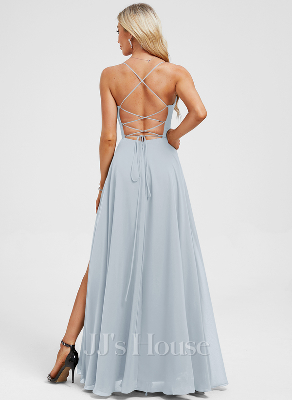 JJ's House Euridice Dark Navy V-Neck Pleated Chiffon Dress