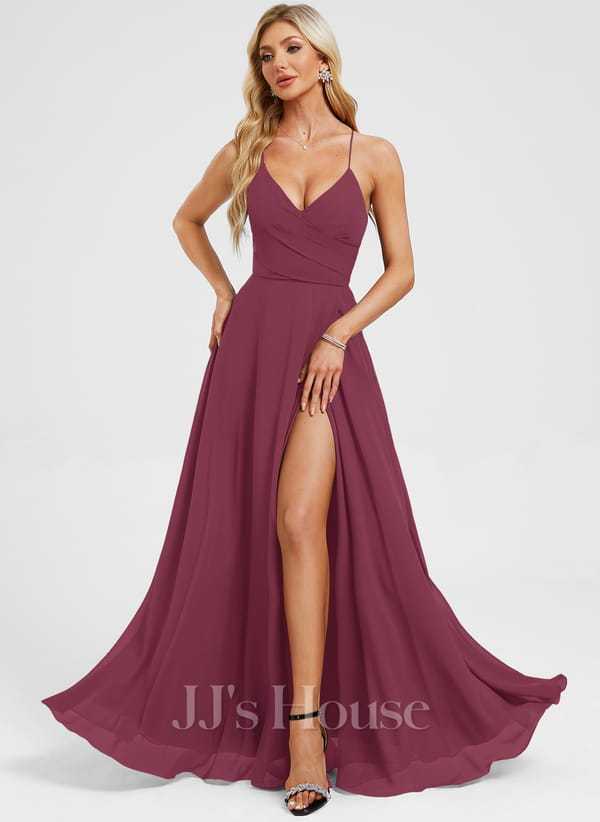 JJ's House Euridice Dark Navy V-Neck Pleated Chiffon Dress