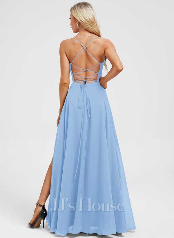 JJ's House Euridice Dark Navy V-Neck Pleated Chiffon Dress