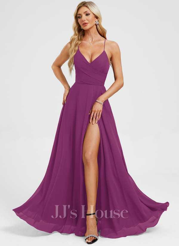 JJ's House Euridice Dark Navy V-Neck Pleated Chiffon Dress