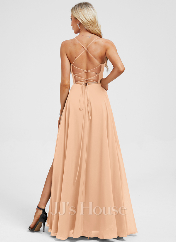 JJ's House Euridice Dark Navy V-Neck Pleated Chiffon Dress