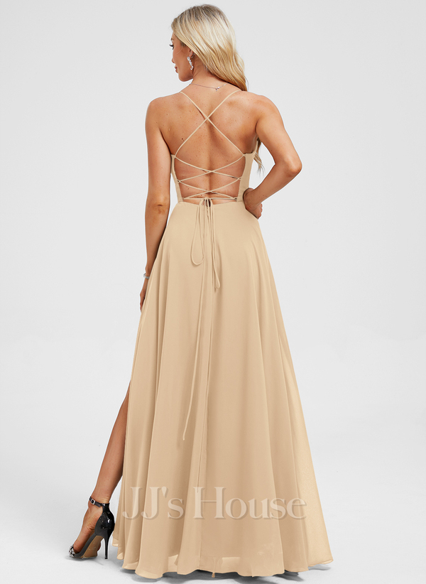 JJ's House Euridice Dark Navy V-Neck Pleated Chiffon Dress