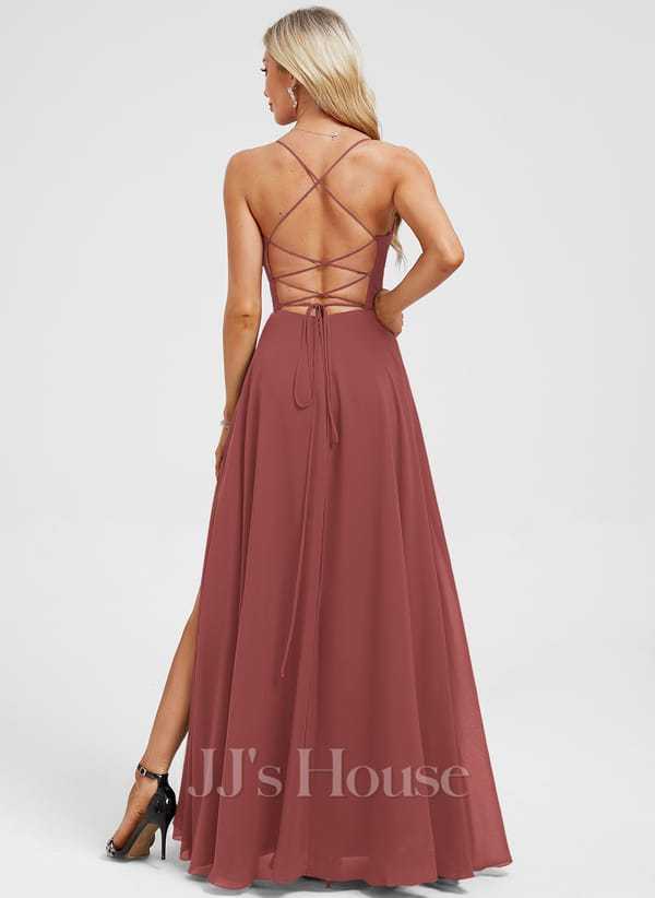 JJ's House Euridice Dark Navy V-Neck Pleated Chiffon Dress