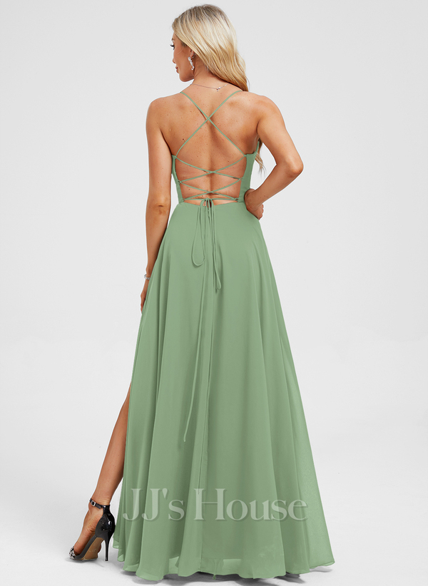 JJ's House Euridice Dark Navy V-Neck Pleated Chiffon Dress