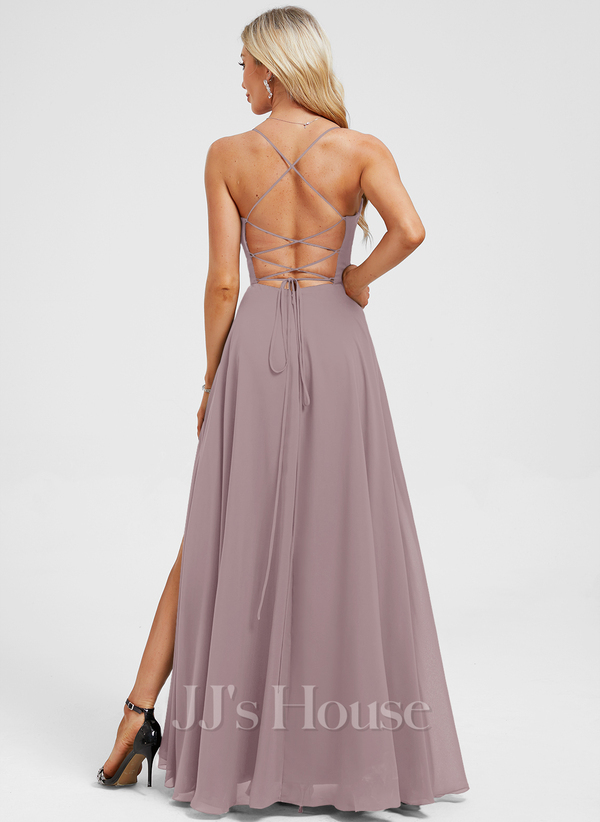 JJ's House Euridice Dark Navy V-Neck Pleated Chiffon Dress