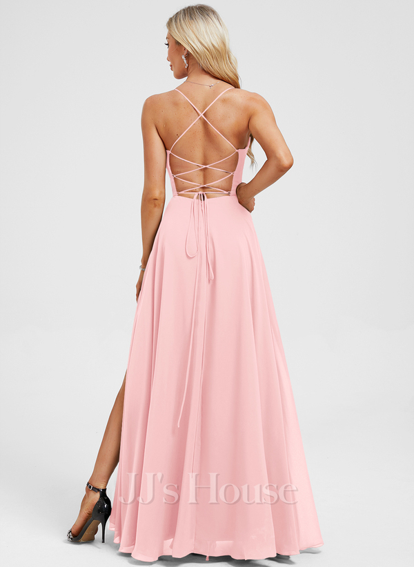 JJ's House Euridice Dark Navy V-Neck Pleated Chiffon Dress