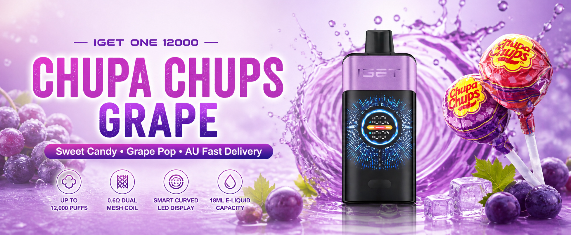Chupa Chups Grape Vape Australia IGET ONE 12000 sweet candy disposable vape