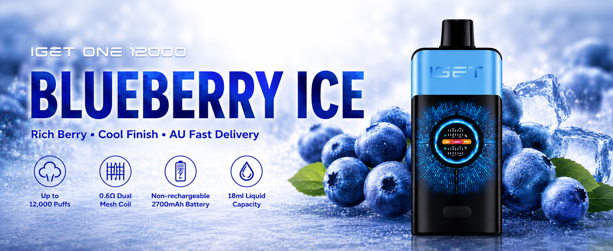 Blueberry Ice Vape Australia IGET ONE 12000 cool blueberry disposable vape