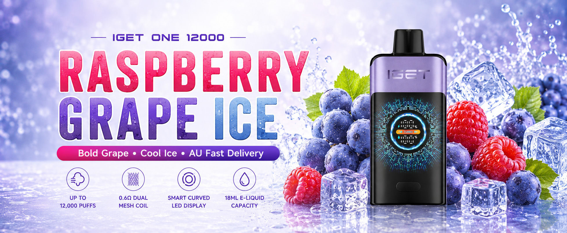 Raspberry Grape Ice Vape Australia IGET ONE 12000 grape berry disposable vape