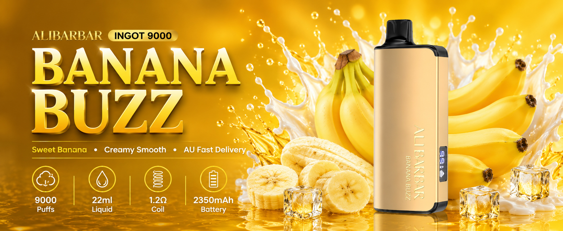 Banana Buzz Vape Australia | ALIBARBAR Ingot 9000 Puffs Banner