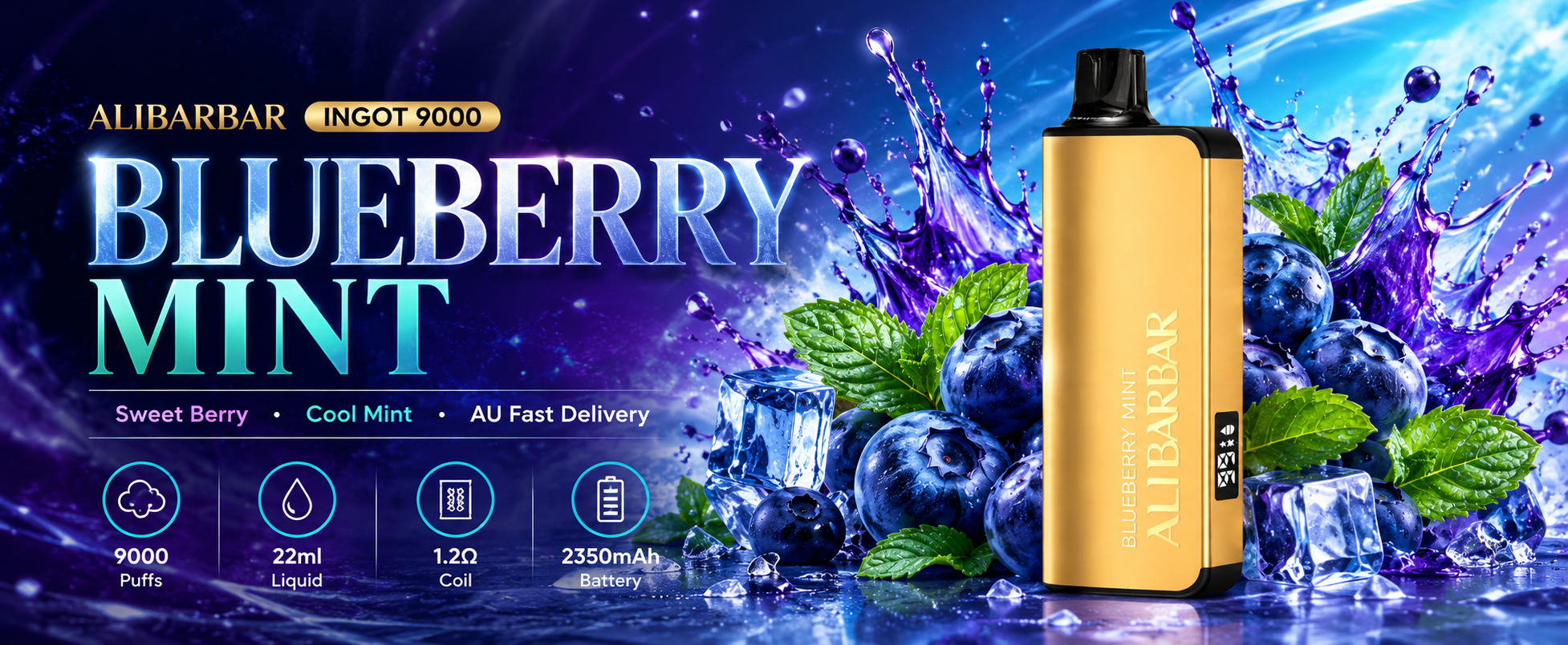 Blueberry Mint Vape Australia | ALIBARBAR Ingot 9000 Puffs Banner