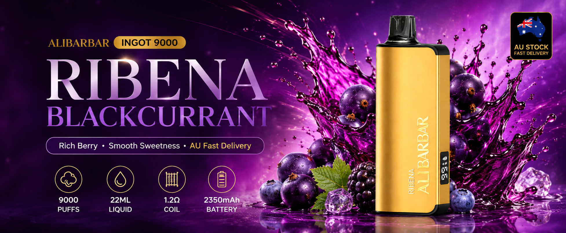 Ribena Blackcurrant Vape Australia | Alibarbar Ingot 9000 Puffs Rich Berry Banner