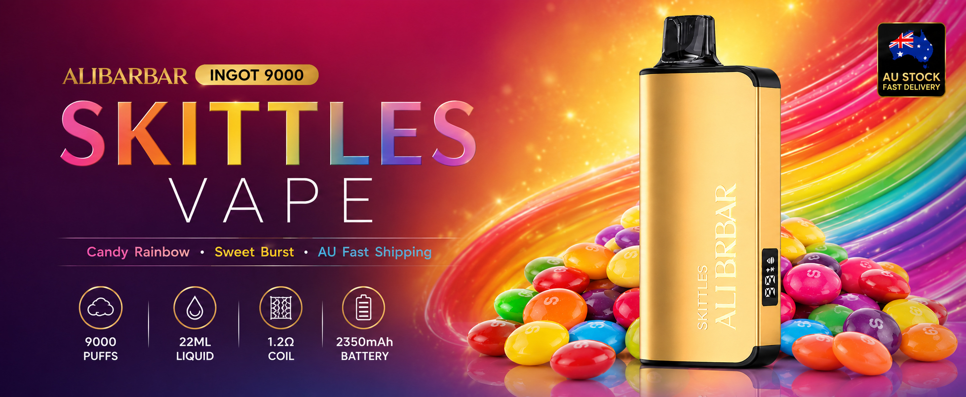 Skittles Vape Australia ALIBARBAR Ingot 9000 Puffs Candy Flavour