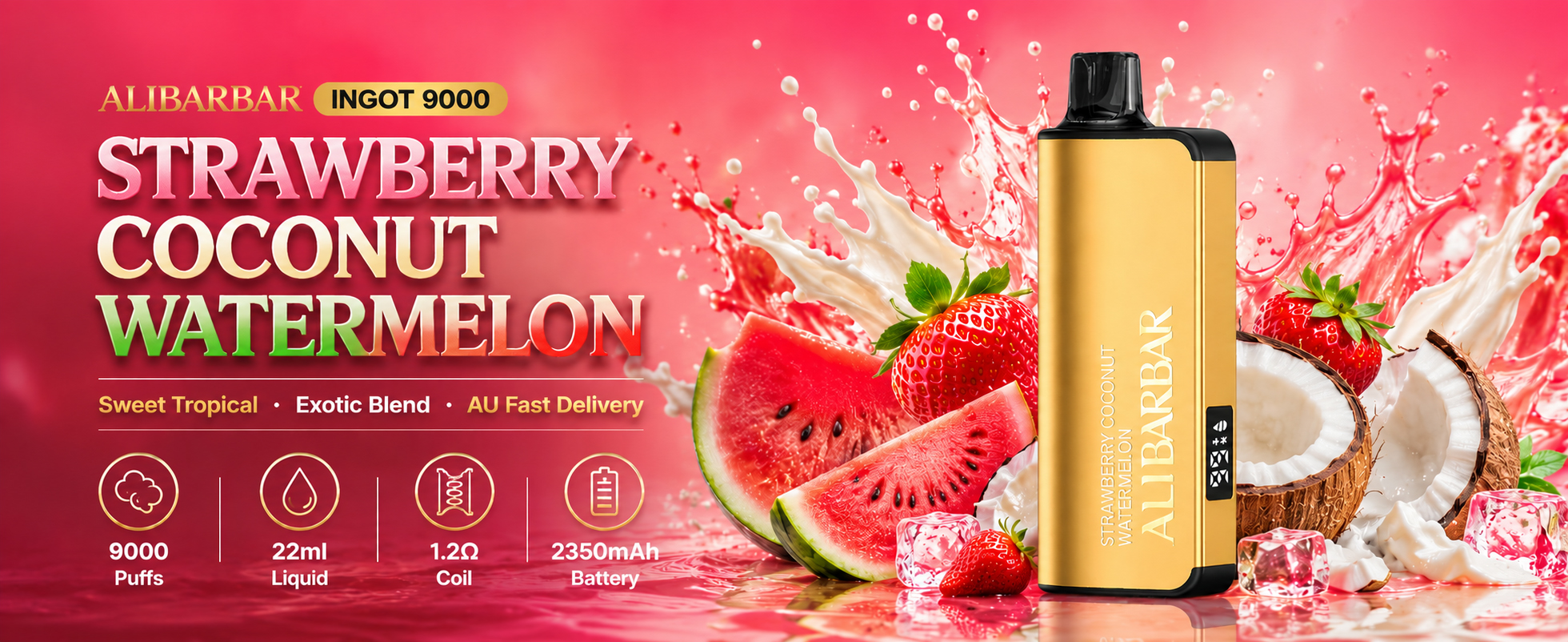 Strawberry Coconut Watermelon Vape Australia | ALIBARBAR Ingot 9000 Puffs Banner