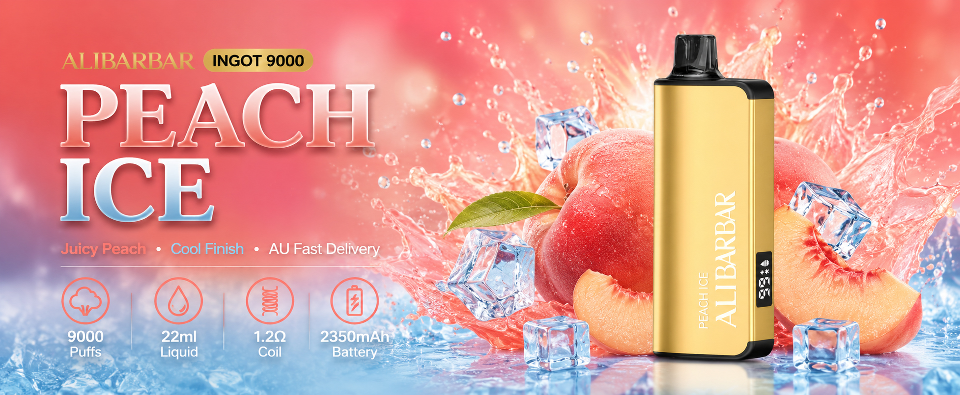 Peach Ice Vape Australia | ALIBARBAR Ingot 9000 Puffs Banner