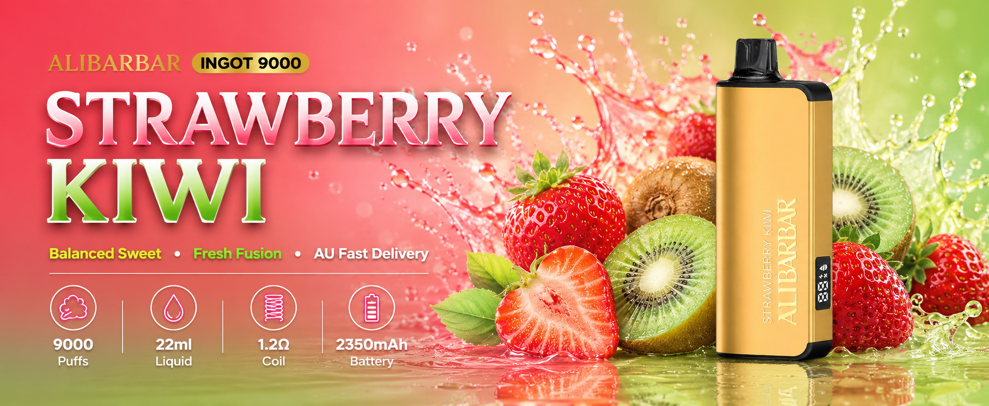 Strawberry Kiwi Vape Australia | ALIBARBAR Ingot 9000 Puffs Banner