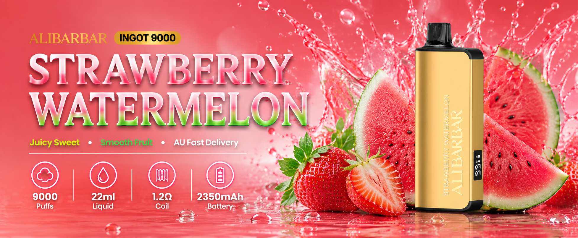Strawberry Watermelon Vape Australia | ALIBARBAR Ingot 9000 Puffs Banner