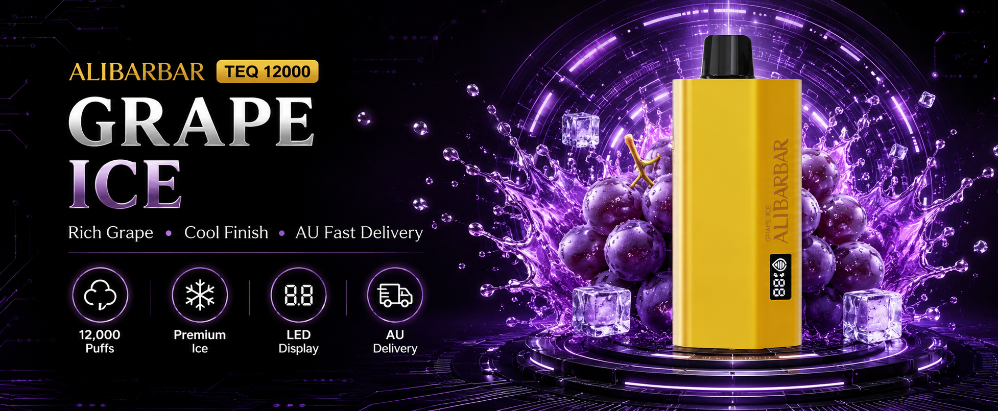 Grape Ice Vape Australia | ALIBARBAR TEQ 12000 Puffs Premium Ice Disposable