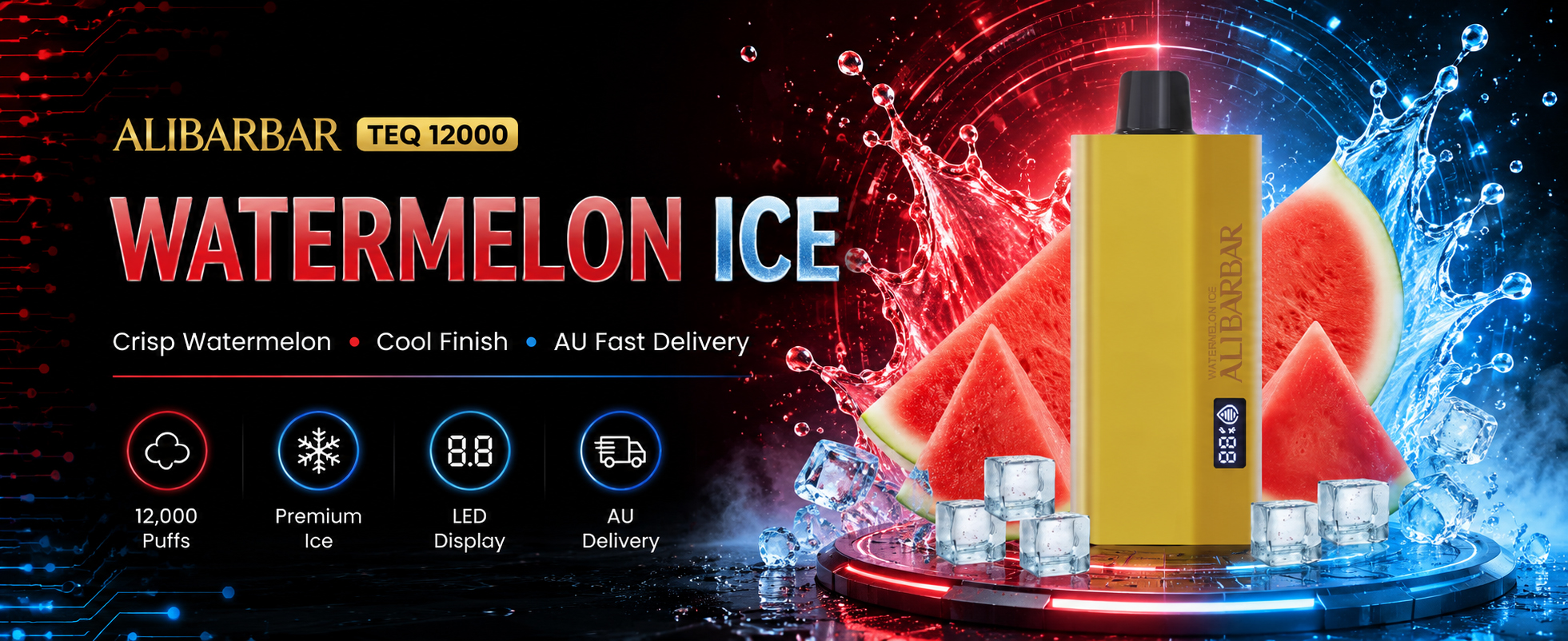 Watermelon Ice Vape Australia | ALIBARBAR TEQ 12000 Puffs Premium Cooling Disposable Vape