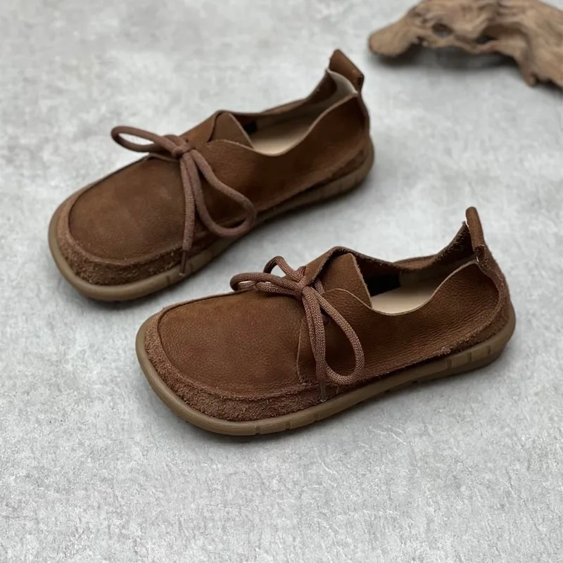 Women Sneakers Spring Autmun New Retro Leisure Chunky Bottom Sewing Cross-tied Genuine Leather Ladies Casual Shoes 2304