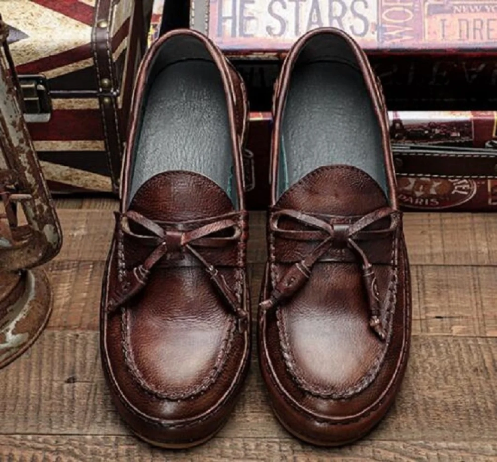 Spring Summer Men Brown Fashion British Style Round Toe Shoes New Arrival Full Grain Leather Breathable Shallow Mouth 230506
