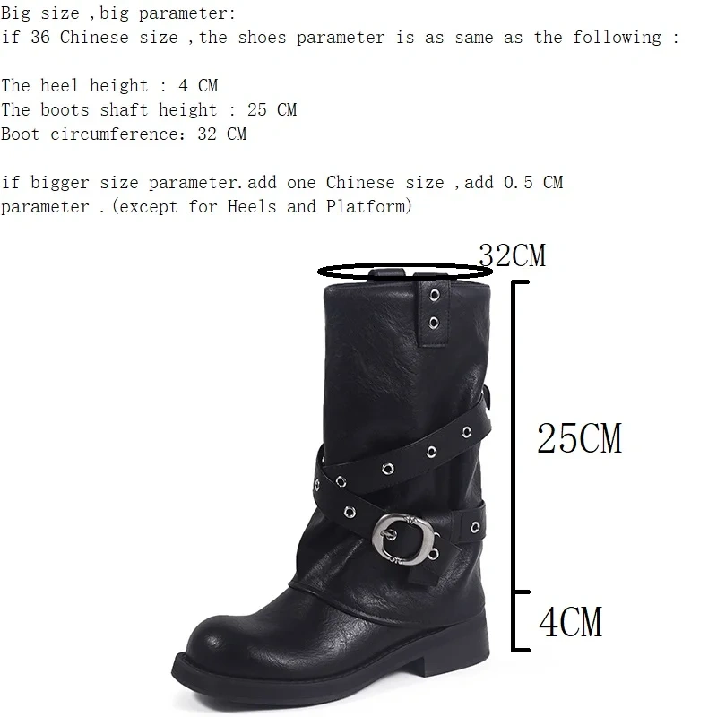 2025 Autumn Winter New Women's Maillard Vintage Genuine Leather Wrap Buckle Slip On 4 CM Block Heel Concise Mid-Calf Boots 51107