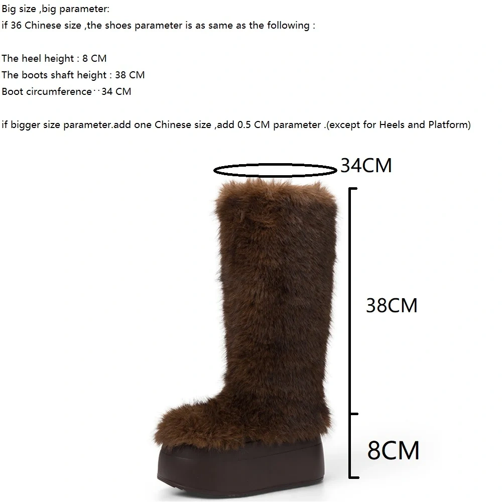 2025 Winter Women's Fox Fur Cotton Boots 8CM Platform Fleece-Lined Warm Non-Slip Height Increasing Round Toe Slip-On Boots 51121