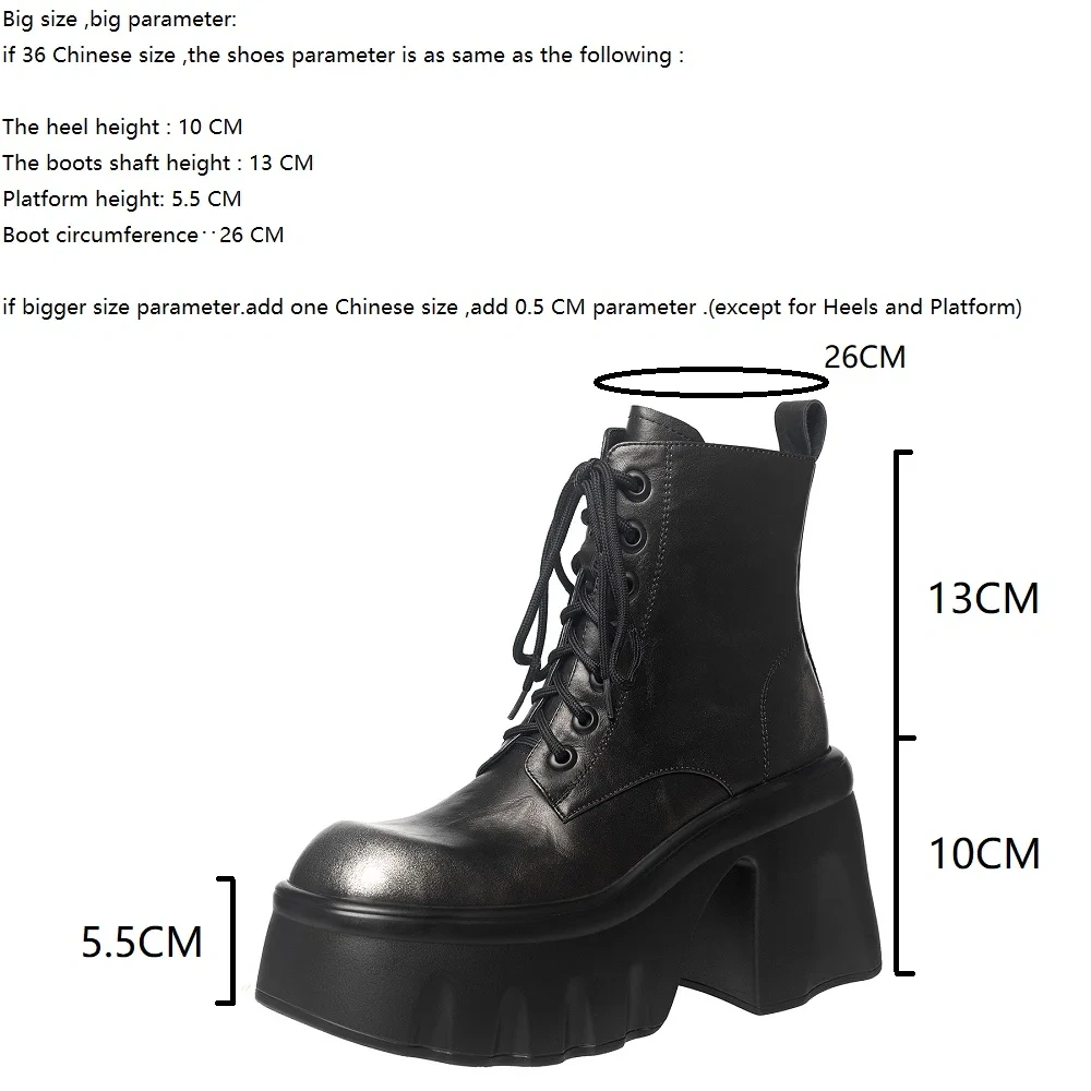 Autumn Winter Women's Genuine Leather 10 CM Block Heel Brush-Off Square Toe Zipper Platform Fleece-Lined Warm Ankle Boots 51121