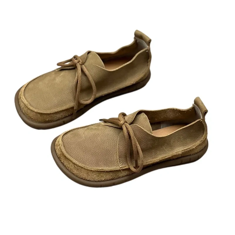 Women Sneakers Spring Autmun New Retro Leisure Chunky Bottom Sewing Cross-tied Genuine Leather Ladies Casual Shoes 2304