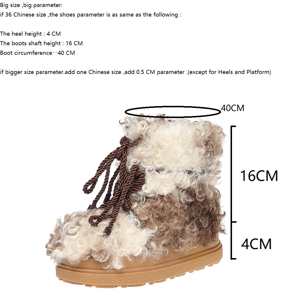 Winter Color Block Wool Blend Snow Boots 4CM Platform Round Toe Fleece-Lined Warm Slip-On Lace-Up Non-Slip Casual Boots 51122