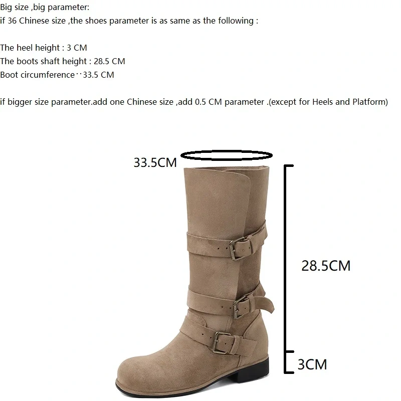 Autumn Winter Western Cowboy Women Suede Leather 3CM Block Heel Buckle Slip-On Casual Korean Plus Size 42 Mid-Calf Boots 51117