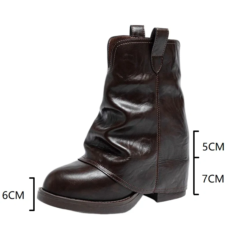 Autumn Winter New 12 CM Block Heel Pointed Toe Slip-On Retro Genuine Leather Concise Versatile Slimming Women Ankle Boots 51126