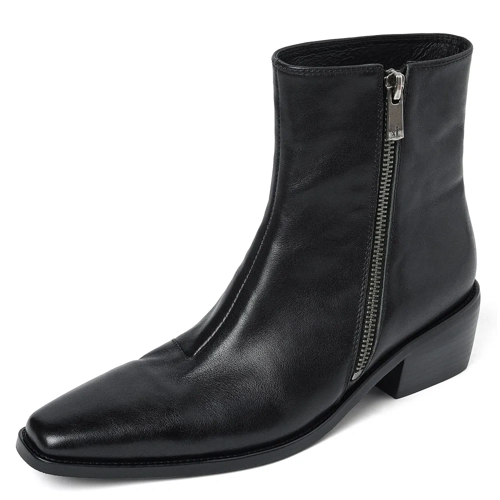Women's Spring Autumn Chunky Heel 4.5 CM Genuine Leather Fashion Side Zipper Winter Fleece Lined Versatile Ankle Boots 60102