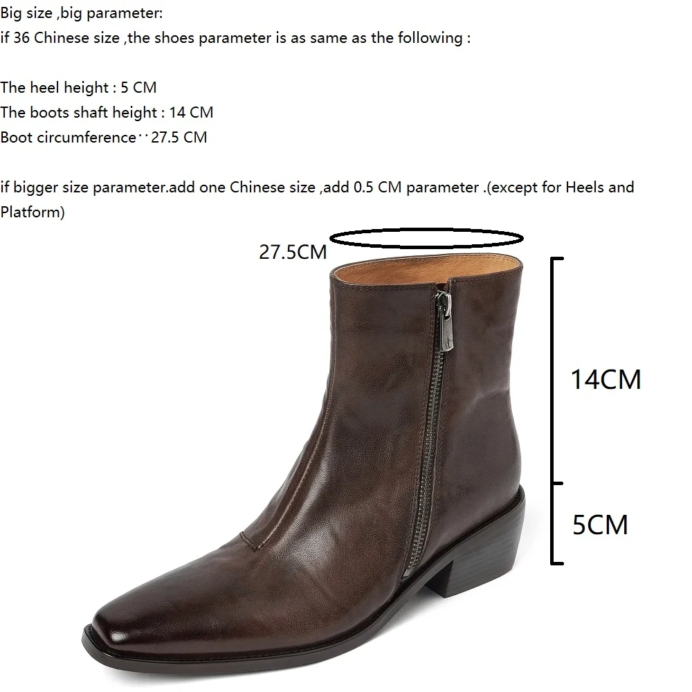 Women's Spring Autumn Chunky Heel 4.5 CM Genuine Leather Fashion Side Zipper Winter Fleece Lined Versatile Ankle Boots 60102