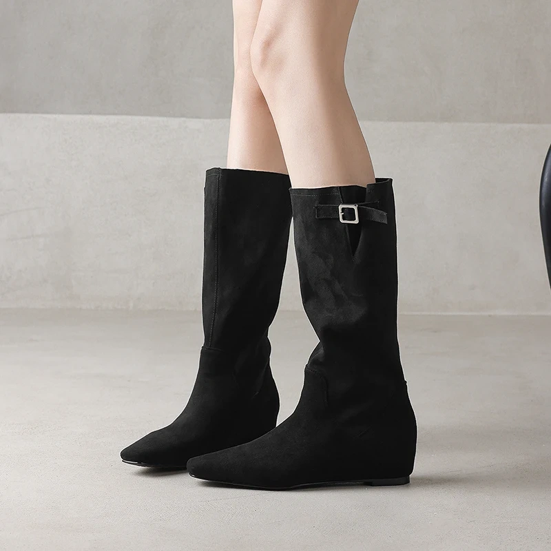 Women's Ankle 2025 Autumn Winter New Minimalist Round Toe Matte Leather Belt Buckle Mellow Comfortable Versatile Boots 51107