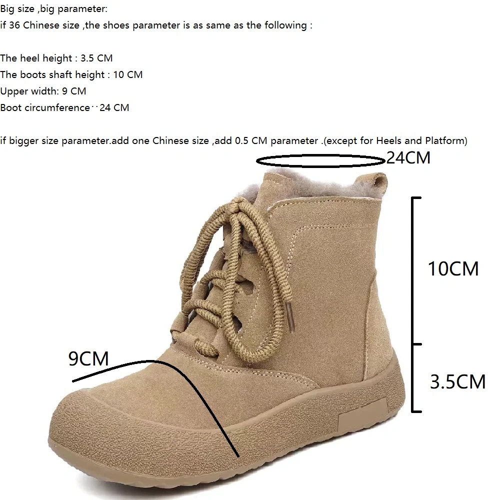 Women's New Winter Genuine Leather Round Toe Side Zipper 3.5 CM Thick Sole Warm Plush Lining Non-Slip Concise Snow Boots 51124