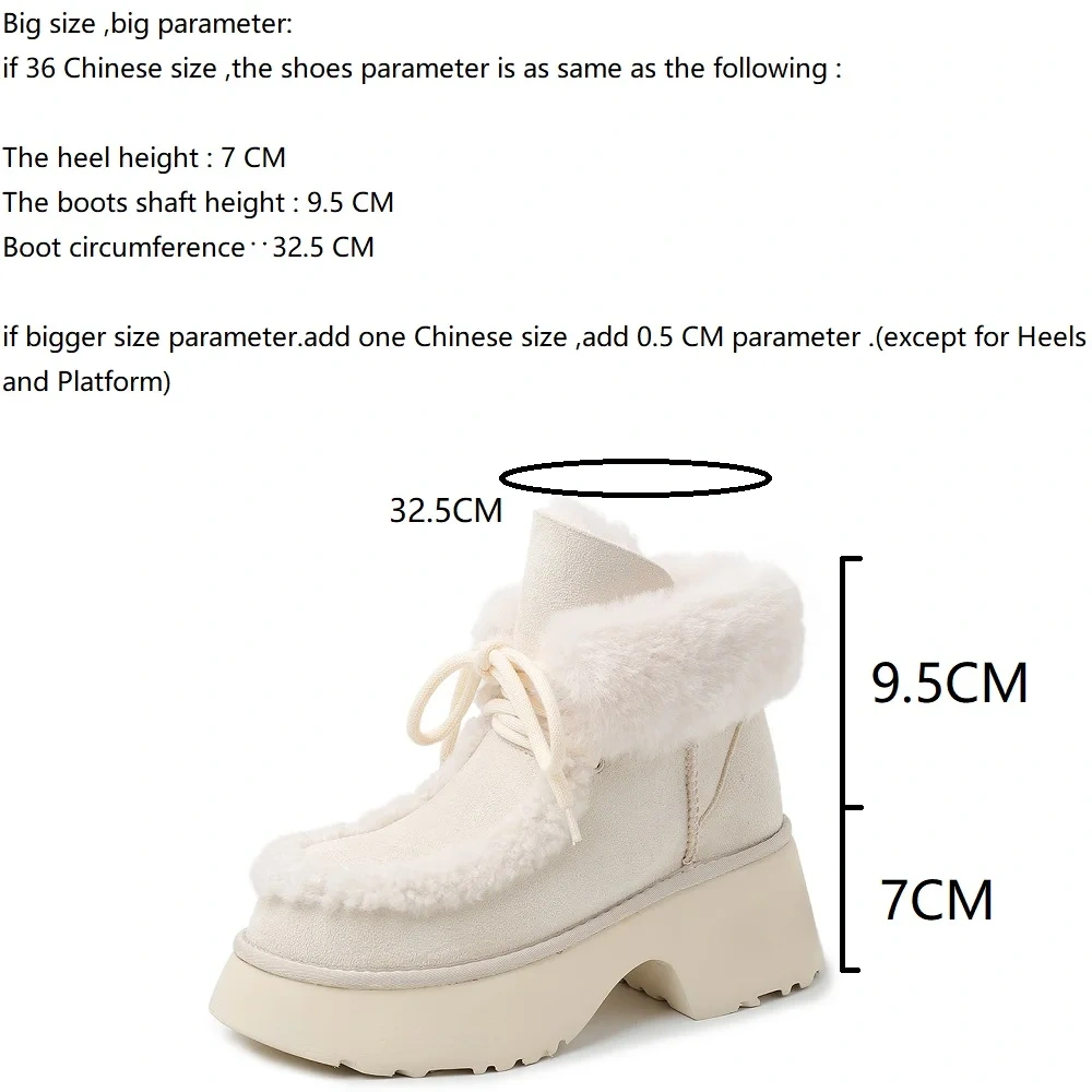 Winter New 7CM Square Heel Plus Size 42 Lace-Up Minimalist Casual Warm Fleece-Lined Round Toe Versatile Women's Snow Boots 51122