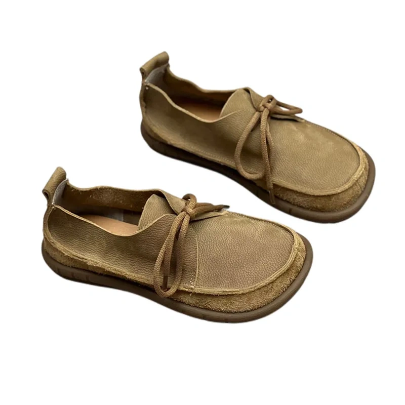 Women Sneakers Spring Autmun New Retro Leisure Chunky Bottom Sewing Cross-tied Genuine Leather Ladies Casual Shoes 2304
