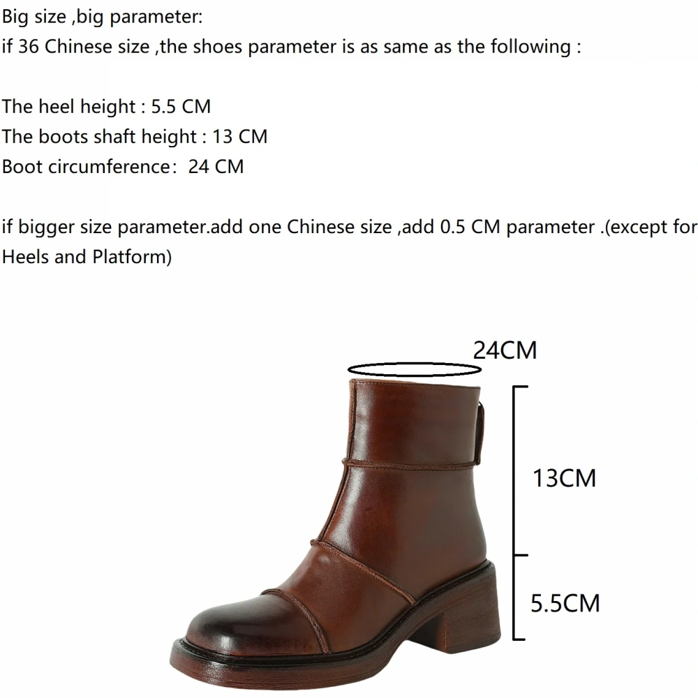 Vintage Brown 5.5CM Block Heel Ankle Women's Autumn Winter Fleece Lined Genuine Leather French British Style Chic Boots 51115