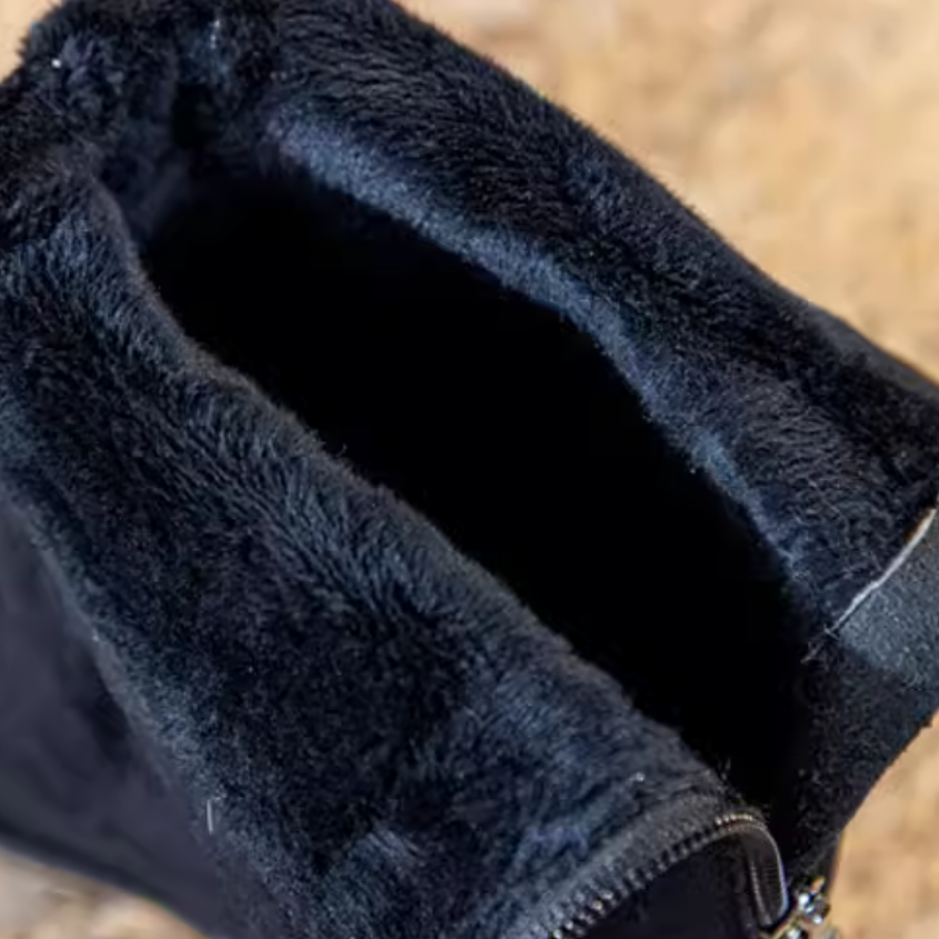 Women's Black Genuine Leather Knight Boots Suede Leather Side Zipper Decoration Belt Buckle Trouser Boots 12 CM Square Heel Hidden Wedge Ankle Boots 60117