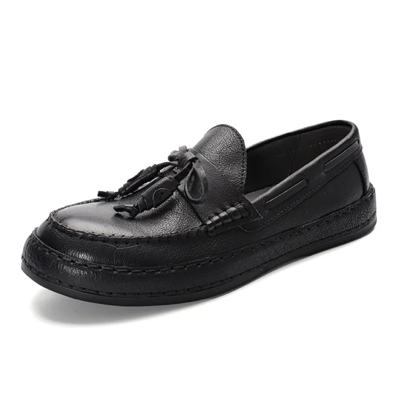 Spring Summer Men Brown Fashion British Style Round Toe Shoes New Arrival Full Grain Leather Breathable Shallow Mouth 60118