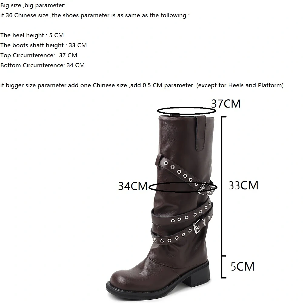 5 CM Block Heel Retro Genuine Leather Fashion Autumn Winter Cargo Soft Sole Western Style Slip-On Kicker Mid-Calf Boots 51108