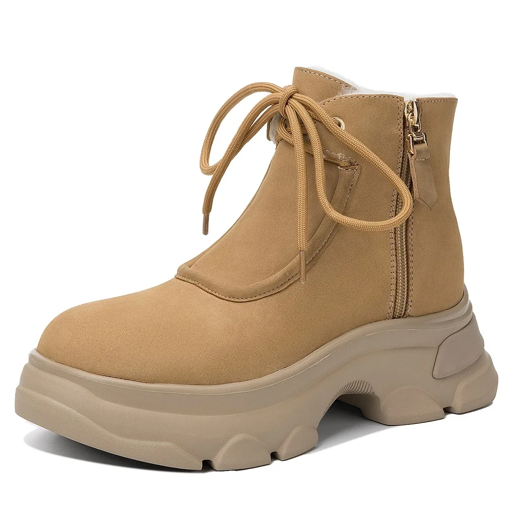 7CM Platform Plush Lined Warm Non-Slip Snow Boots Double Zipper Round Toe Winter New Casual Minimalist Women's Ankle Boots 51114