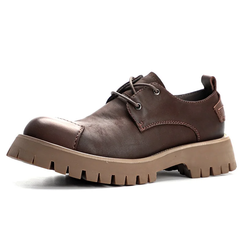 Spring Autumn New Arrival British Style Retro Chunky Bottom Platform Sewing Cross-tied Genuine Leather Men Work Shoes 60118