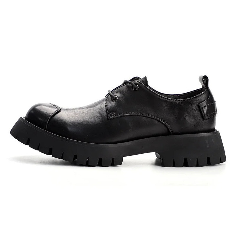 Spring Autumn New Arrival British Style Retro Chunky Bottom Platform Sewing Cross-tied Genuine Leather Men Work Shoes 60118