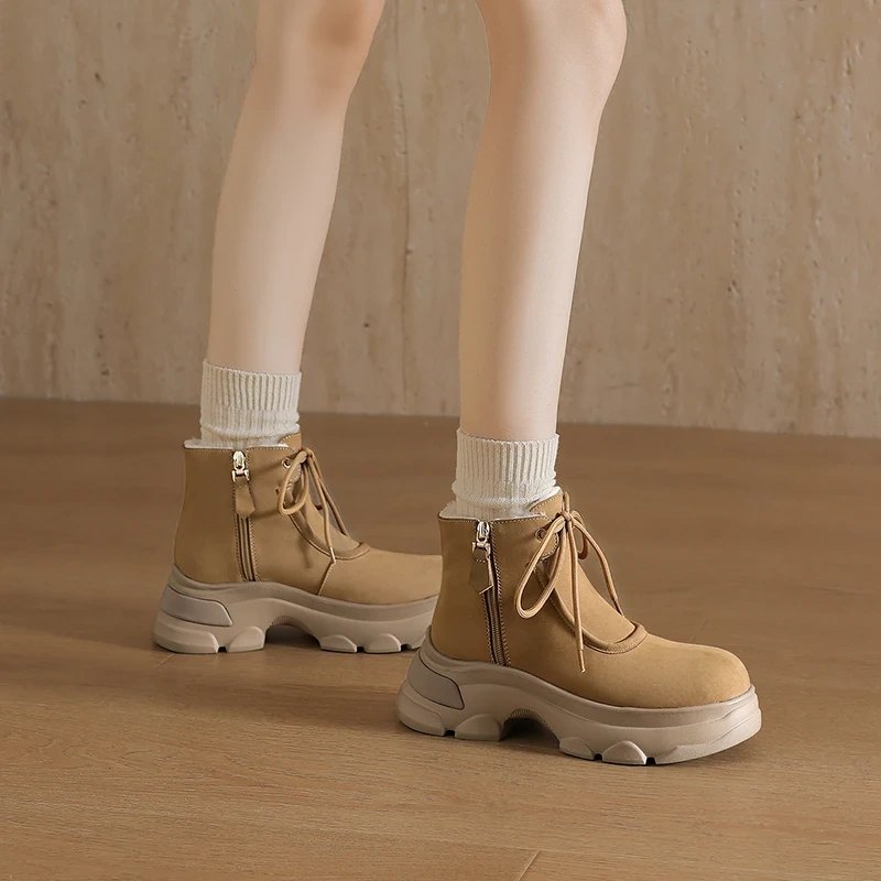 7CM Platform Plush Lined Warm Non-Slip Snow Boots Double Zipper Round Toe Winter New Casual Minimalist Women's Ankle Boots 51114