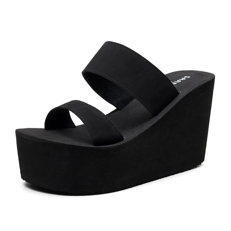 Summer New Fashion Leisure Super High Heels Wedges Chunky Sole Platform Cutout Peep Toe Women Gladiator Ladies Beach Slippers 60118